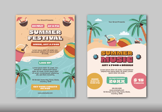 Beige And Teal Tropical Summer Festival Flyer