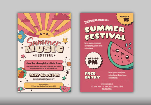 Red And Yellow Retro Summer Party Music Festival Poster