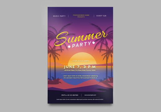 Purple And Orange Tropical Summer Invitation Beach Party Poster