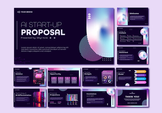 Purple And Blue Futuristic AI Startup Proposal Presentation Template