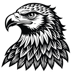 Obraz premium Black and white vector illustration of an isolated eagle head, a wild bird of prey with a sharp beak, a symbol of freedom