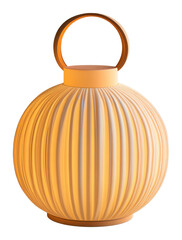 Decorative orange lantern with ribbed texture, soft glow on transparent background