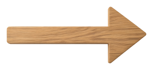 Wooden arrow pointing right on transparent background, digital illustration