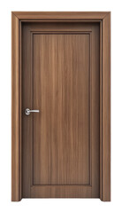 Obraz premium Solid brown wooden door with handle on transparent background, isolated object