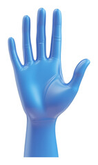 Obraz premium Blue latex glove open hand against transparent background, hygiene concept