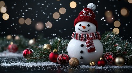 Fototapeta premium Festive snowman with Christmas ornaments