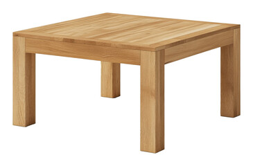 Square wooden table with a natural finish on a transparent background, furniture design