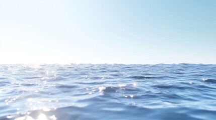 Obraz premium Ocean Surface Sunlit Water Minimalist Style High Definition Wide Angle View Gentle Ripples Peaceful Scene Bright Sky Calming Blue Tones Ideal for Travel Brochures
