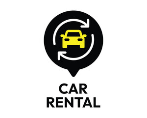 Dynamic Car Rental Logo – Black Circular Icon with Yellow Car and Circular White Arrows