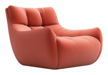 Modern coral pink upholstered lounge chair on a transparent background, sleek design