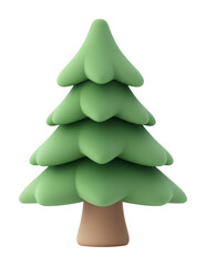 Green stylized cartoon pine tree with layered leaves, 3d illustration isolated on transparent background