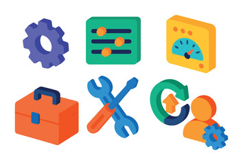 3d settings and tools icon set for digital interfaces and applications