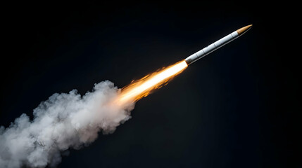 Missile Launch With Bright Flames And Smoke