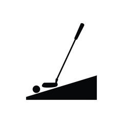 Golf Ball With Club On Tee Box Black Silhouette Minimalist Icon Style