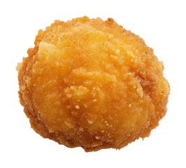 Golden crispy fried arancini ball with breaded crust close-up, isolated on a transparent background