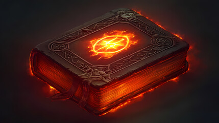 Mystical spellbook with glowing runes detailed aged leather fantasy game item. Mystic Codex. Illustration