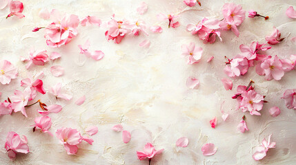 白地に桜の花びらが舞う背景素材
