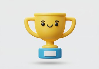 A charming yellow trophy with a delightful smiling face