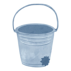 穴が空いたブリキのバケツ　水彩風手描きイラスト