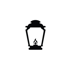 Vintage Lantern With Flame Black Silhouette Decorative Lighting Vector Illustration
