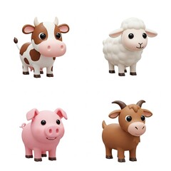 Naklejka premium Personajes de animales tiernos de dibujos animados en 3D coloridos en fondo blanco