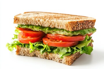 Close up of a sandwich with lettuce and tomato on toasted bread