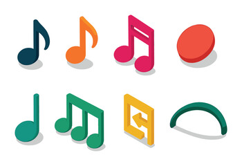 Colorful 3d music icons set: notes, symbols, and musical elements