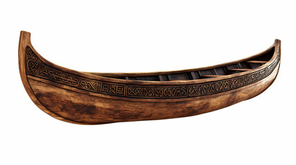 A wooden carved boat adorned with runes, isolated on white, echoing ancient traditions. Echoing Runes. Illustration
