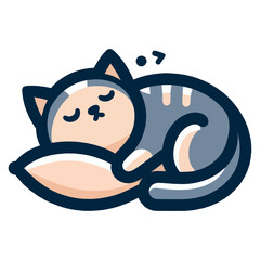 Sleeping Cat with Pillow – Cozy Kawaii Kitty Illustration