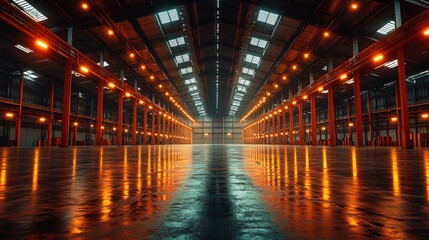 Fototapeta premium Industrial warehouse interior, spacious and modern