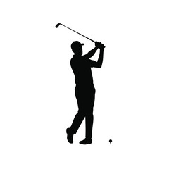 Golfer Silhouette Swinging Club With Ball Isolated On White Background Vector Illustration