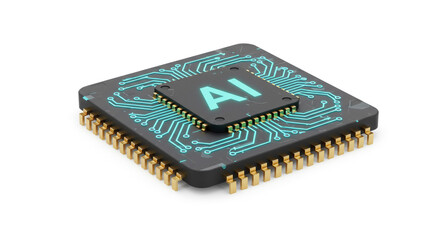 The heart of artificial intelligence, a powerful microchip pulsating with teal energy, showcasing intricate circuitry and advanced technology.