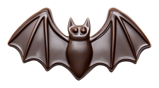 Chocolate bat figure on a transparent background, shaped like flying bat