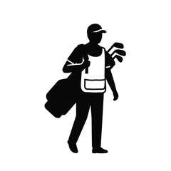 Golf Caddie Silhouette Carrying Golf Clubs Golfing Occupation Illustration