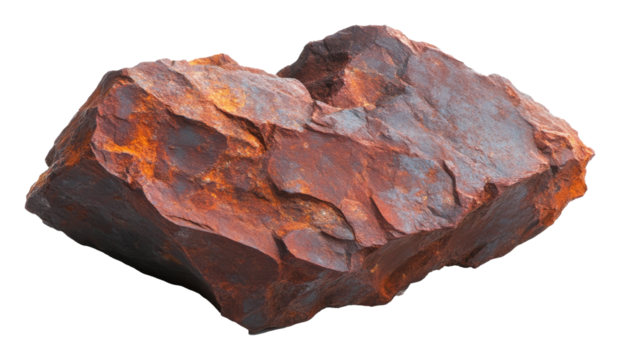Large reddish-brown rock with rough texture isolated on transparent background