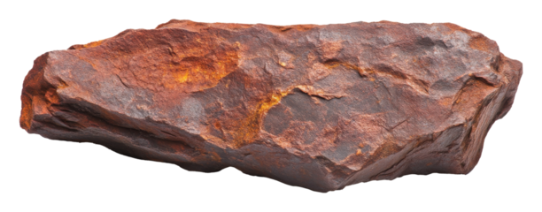 Rusty brown iron ore against transparent background, geology concept