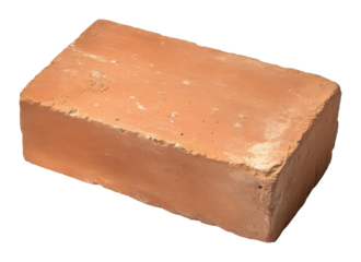 Single red clay brick on transparent background, used in construction material concept