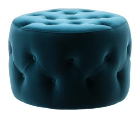 Elegant turquoise velvet ottoman with button tufting and soft texture