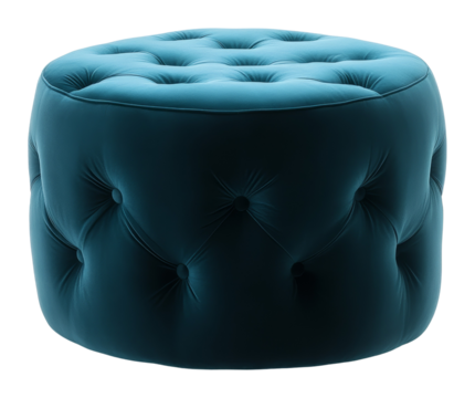 Elegant turquoise velvet ottoman with button tufting and soft texture