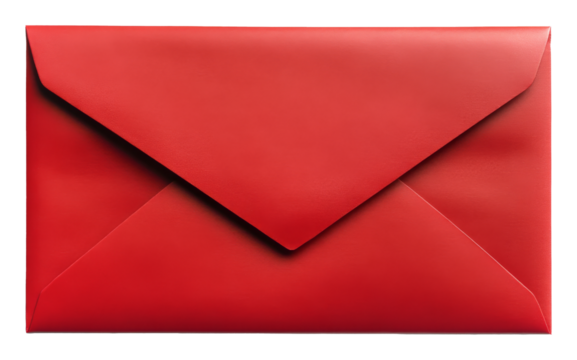 Red envelope with closed flap on a transparent background, symbolic of messages