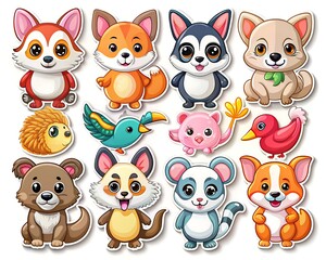 Fototapeta premium Playful Pet Portraits: A Charming Illustration of Cartoon Animals with Big Ears and Friendly Expressions