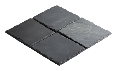 Square slate tiles arranged in a neat pattern on a transparent background, textured surface