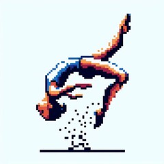 Pixelated Gymnast Dynamic Backflip Suitable for Modern Decor
