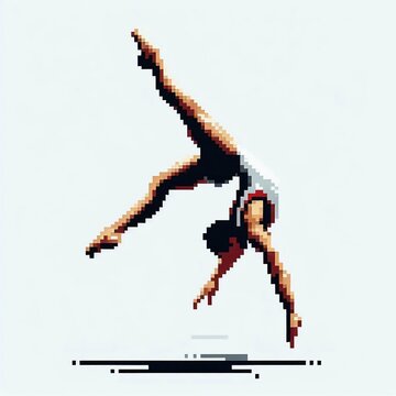 Pixelated Gymnast Dynamic Pose suitable for design inspiration