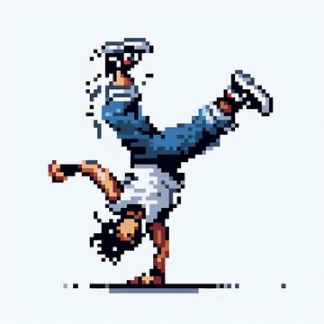 Pixelated Breakdancer Dynamic 8Bit Art suitable for design inspiration