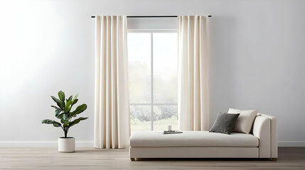 Fototapeta premium Cream Beige Living Room With Large Window And Sofa