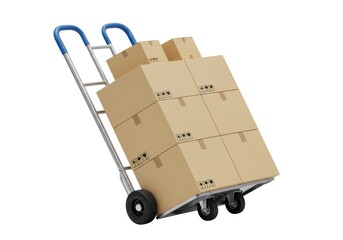 Boxes on a hand truck moving supplies shipping and delivery isolated on white background