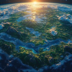 Hyper-Realistic Aerial View of Earth with Focus on Korea and Japan