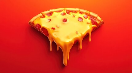 Delicious Melted Cheese Pizza Slice on Vibrant Red Background