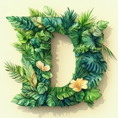 Tropical Leaves Alphabet Set - Elegant Serif Letters A B C D with Botanical Floral Design for Invitations and Decor